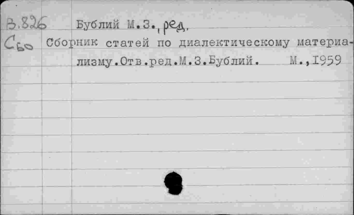 ﻿__цБублий М.3.( р£д,
Сборник статей по диалектическому материа
лизну.Отв.ред.М.З.Бублий. М.,1959